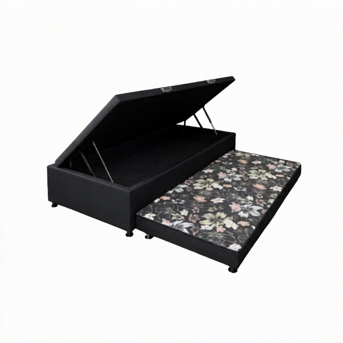 Base Bau com Cama Auxiliar Ortolike Courino Preto 88x188X43 Base Bau com Cama Auxiliar Ortolike Courino Preto 88x188X43