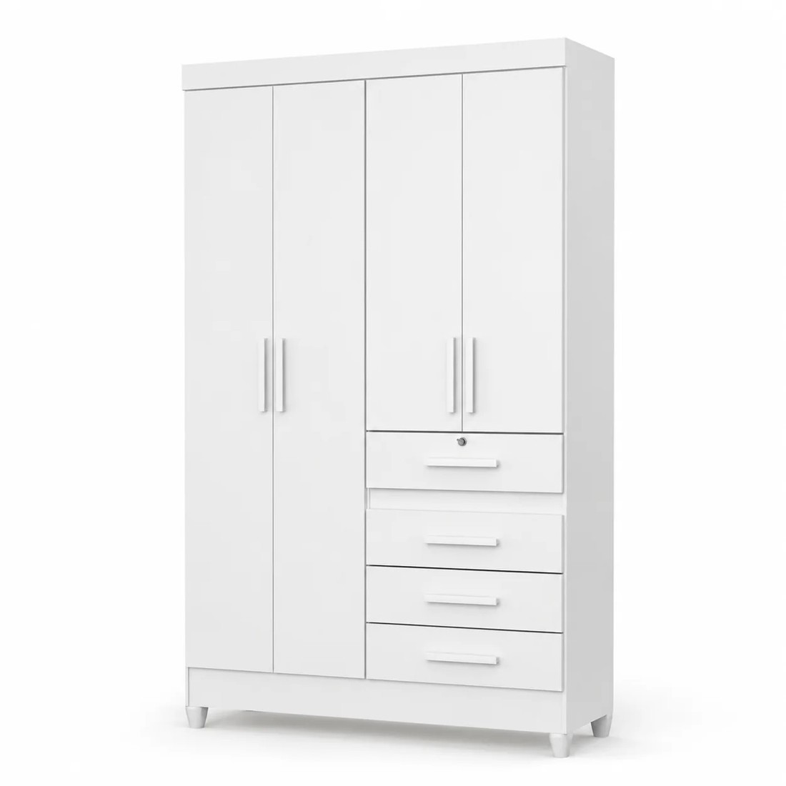 Guarda-roupa Solteiro Sobral 4 Portas 4 Gavetas com Chave Moval - Branco