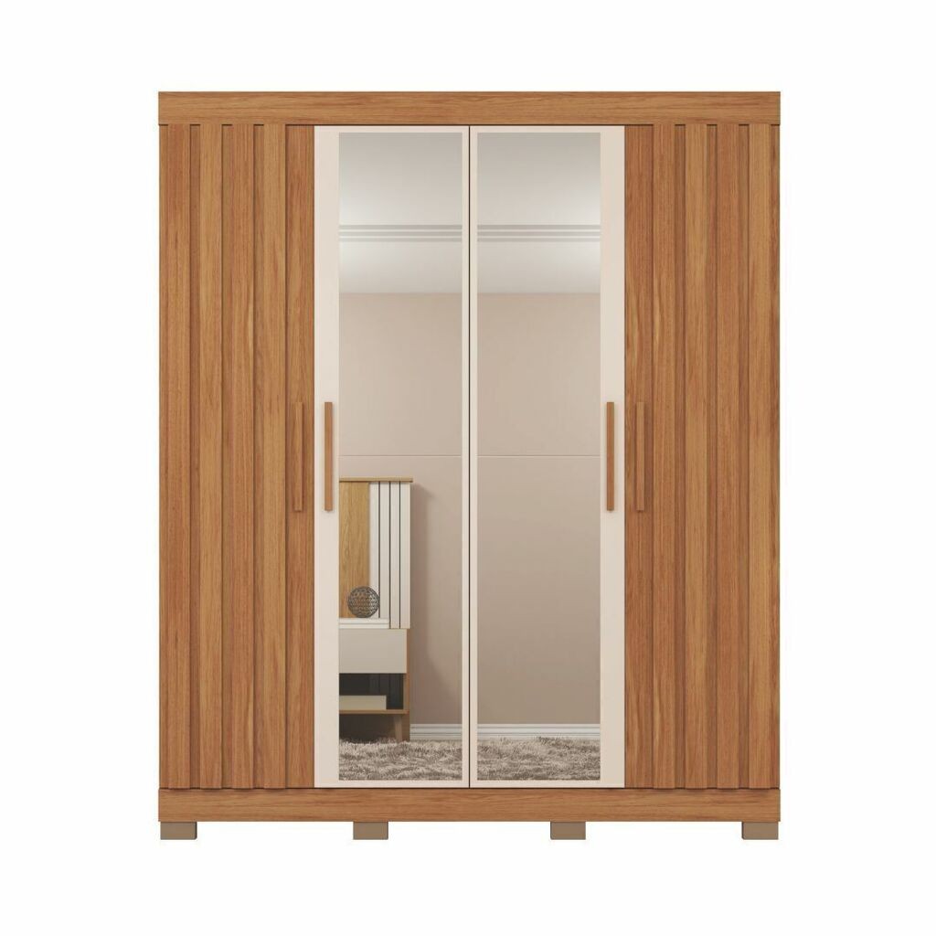 Guarda-Roupa Com Espelho Sophia Lux 4 Portas 2 Gavetas Freijo/Off White - Caemmun Guarda-Roupa Com Espelho Sophia Lux 4 Portas 2 Gavetas Freijo/Off White - Caemmun