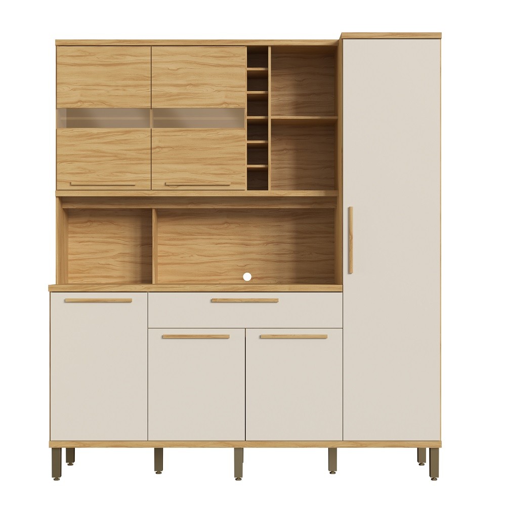 Armário Kit Cozinha 100% MDF 6 Portas 1 Gaveta Ronipa Touriga Amêndoa Off White Armário Kit Cozinha 100% MDF 6 Portas 1 Gaveta Ronipa Touriga Amêndoa Off White