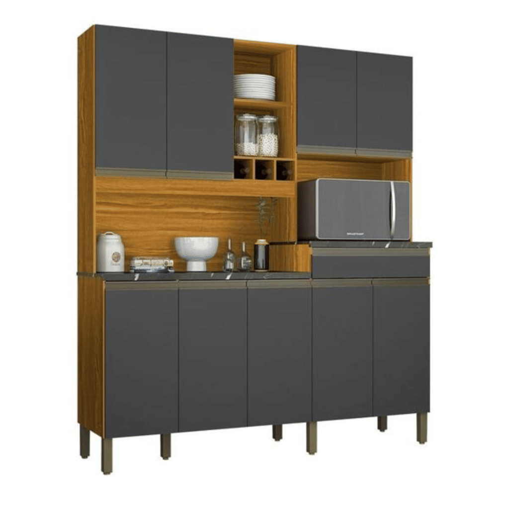 Armário de Cozinha Kit Em MDF 9 Portas 1 Gaveta Ronipa Merlot Perfil Amendoa/Chumbo Armário de Cozinha Kit Em MDF 9 Portas 1 Gaveta Ronipa Merlot Perfil Amendoa/Chumbo