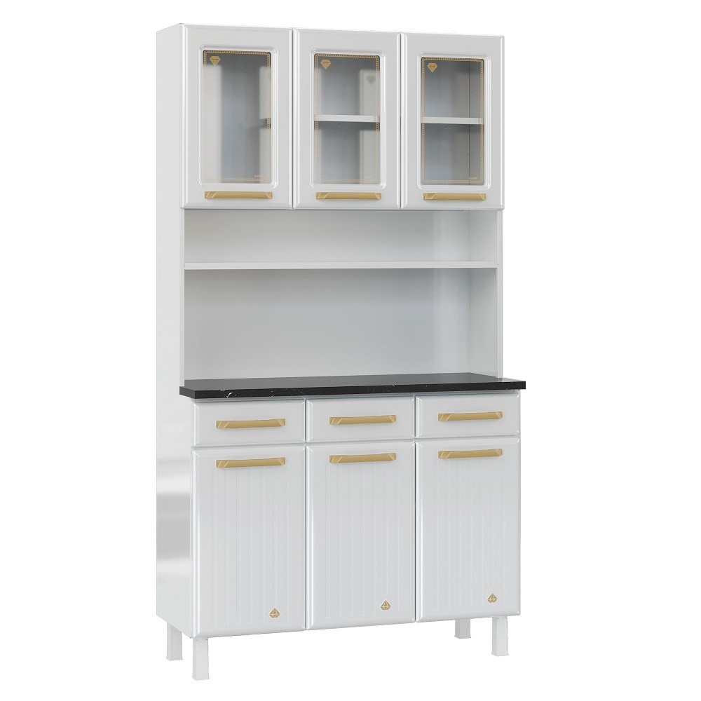 Kit Cozinha Telasul Diamante New 3 Gavetas 3 Portas com Vidro Branco 818210-01 Kit Cozinha Telasul Diamante New 3 Gavetas 3 Portas com Vidro Branco 818210-01