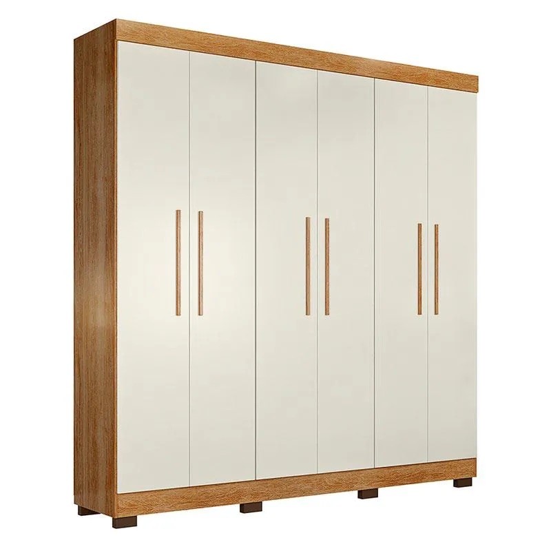Guarda-roupa Flórida 6 Portas 4 Gavetas Tigus 210cm - Amadeirado/Off White