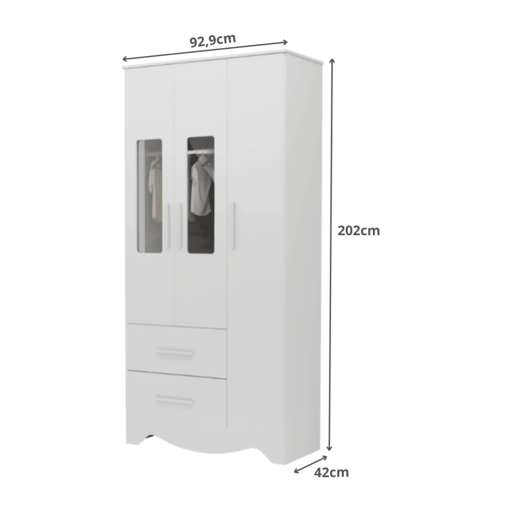 Guarda-Roupa Infantil 3 Portas em MDF Moveis Peroba Popy Branco Brilho