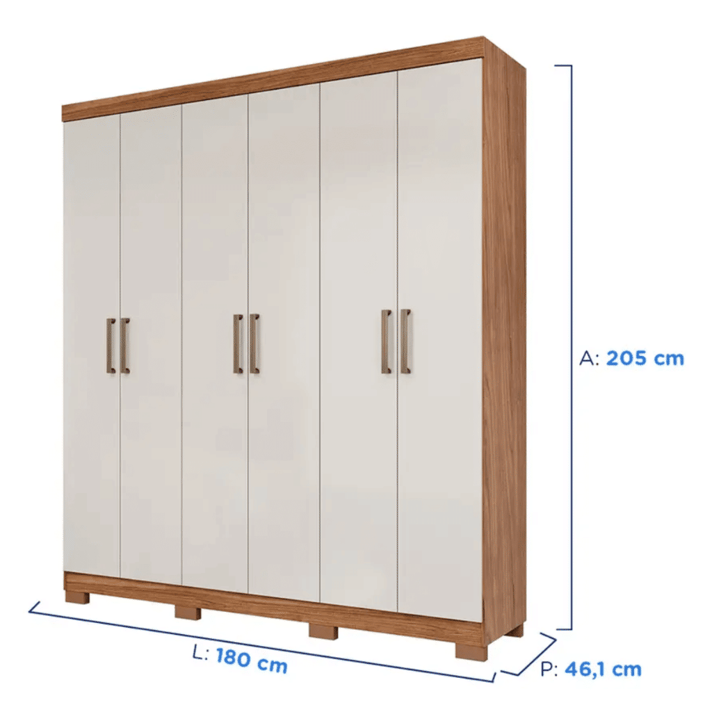 Guarda-Roupa Casal Em MDF 6 Portas Panan Milena Cinamomo/Off White Guarda-Roupa Casal Em MDF 6 Portas Panan Milena Cinamomo/Off White