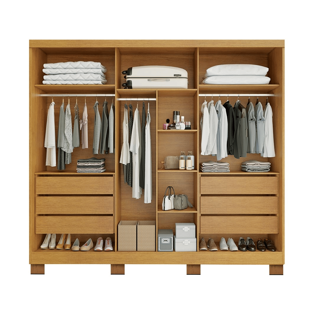 Guarda Roupa Casal Master 240 6 Portas, com Espelho, 100% MDF cor Nature - Bianchi  Guarda Roupa Casal Master 240 6 Portas, com Espelho, 100% MDF cor Nature - Bianchi