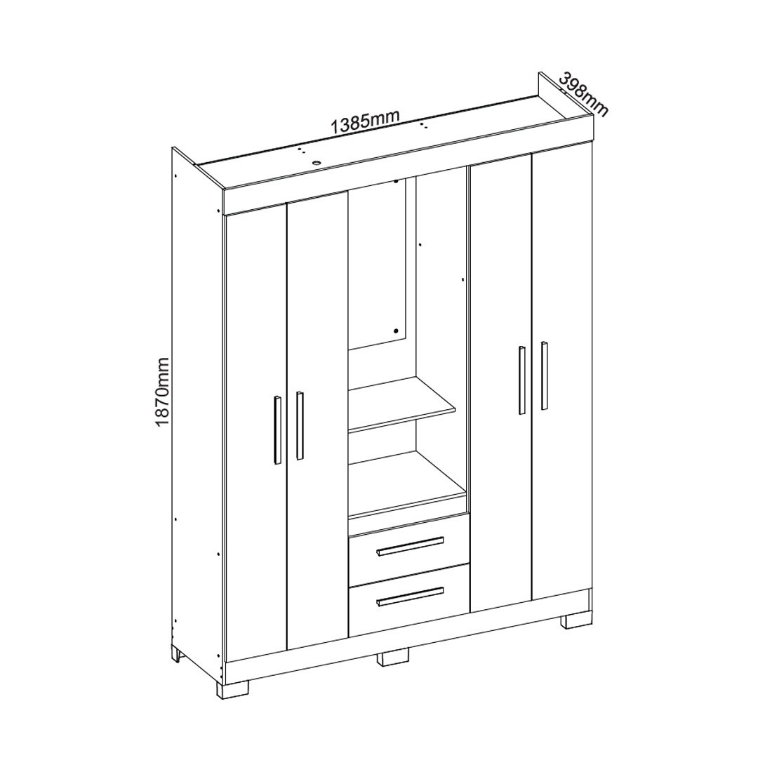Guarda-roupa Solteiro NT6055 com Espelho 4 Portas Notável - Freijo