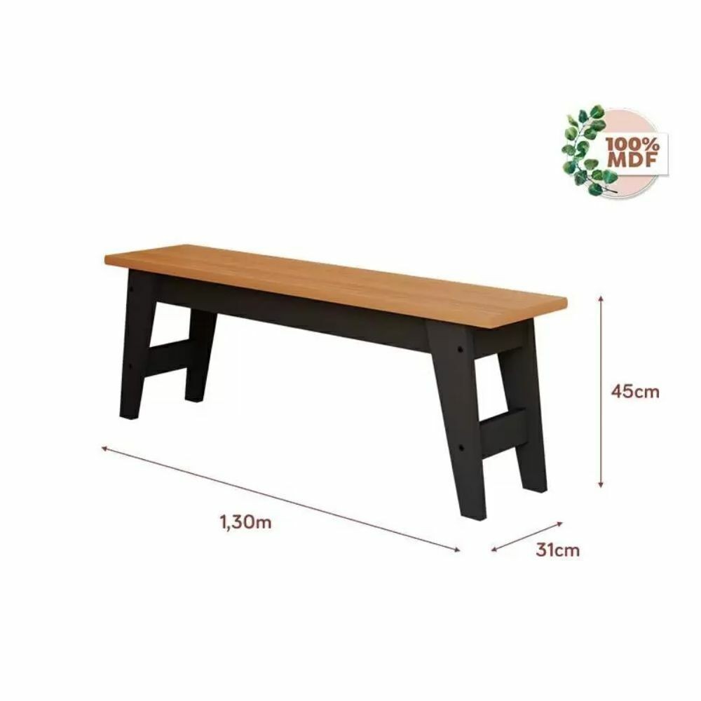 Mesa Com 2 Bancos em MDF Retangular 130x78 Cimol Aurora Chumbo/Nature Mesa Com 2 Bancos em MDF Retangular 130x78 Cimol Aurora Chumbo/Nature