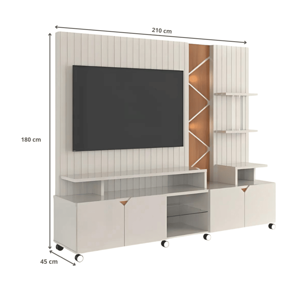 Estante Home TV de até 55 Polegadas com LED Cross cor Off White Perolizado/Jequitiba - Lukaliam Estante Home TV de até 55 Polegadas com LED Cross cor Off White Perolizado/Jequitiba - Lukaliam