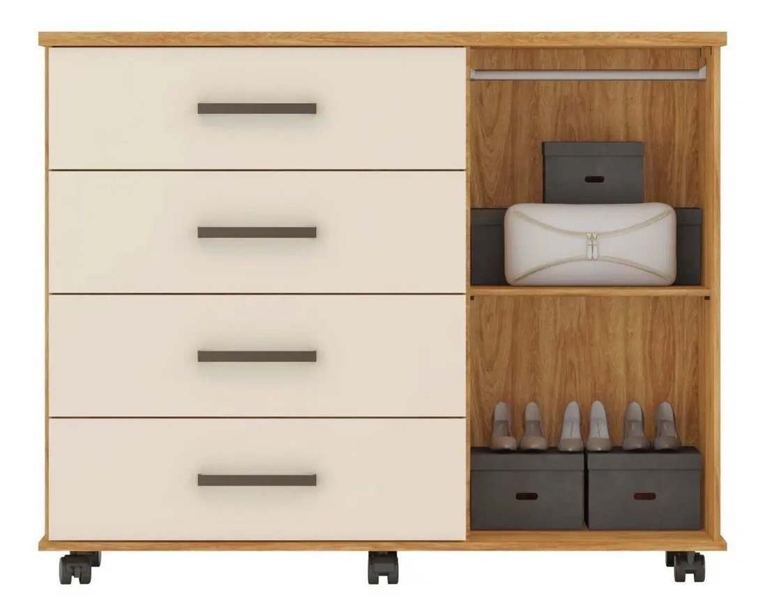 Cômoda 4 Gavetas 1 Porta Abrir Demobile Flora 125cm - Cinamomo/Off White