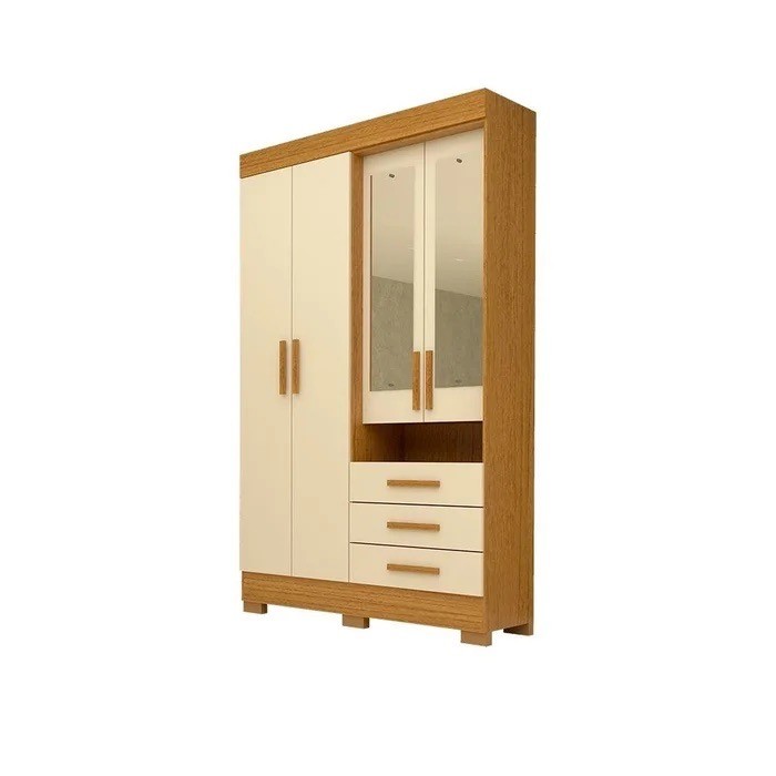 Guarda-Roupa com Espelho Debora 4 Portas 100% MDF Cinamomo/Off White - ACP Móveis Guarda-Roupa com Espelho Debora 4 Portas 100% MDF Cinamomo/Off White - ACP Móveis