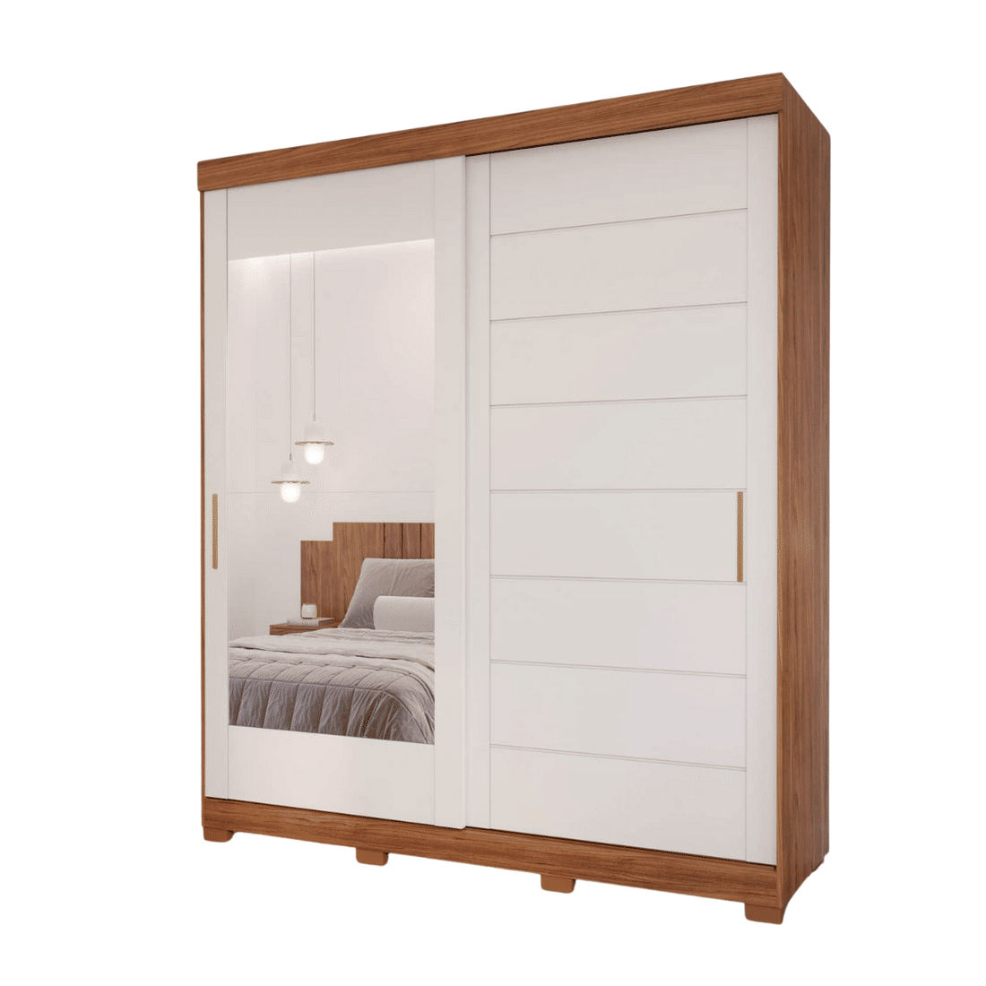 Guarda-Roupa Casal Com Espelho 2 Portas de Correr 100% MDF Panan Móveis Flora Cinamomo/Off White Guarda-Roupa Casal Com Espelho 2 Portas de Correr 100% MDF Panan Móveis Flora Cinamomo/Off White