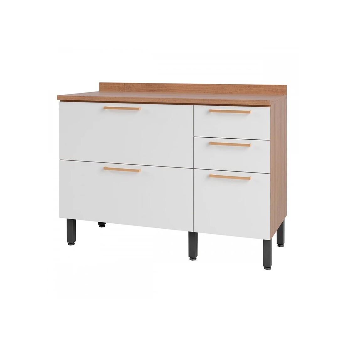 Balcão de Cozinha 120cm Avelã 3 Portas e 2 Gavetas Telasul - Mel/Branco Balcão de Cozinha 120cm Avelã 3 Portas e 2 Gavetas Telasul - Mel/Branco