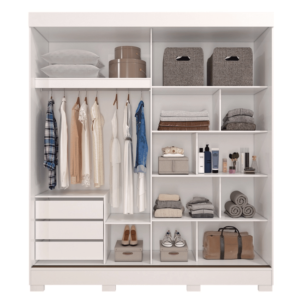 Guarda-Roupa Casal em MDF com Espelho, 2 Portas de Correr Ilhéus Branco - Panan Guarda-Roupa Casal em MDF com Espelho, 2 Portas de Correr Ilhéus Branco - Panan