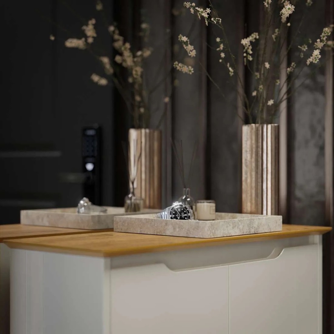 Sapateira 2 Portas Hall Flow EJ Móveis – Off White/Freijó Sapateira 2 Portas Hall Flow EJ Móveis – Off White/Freijó