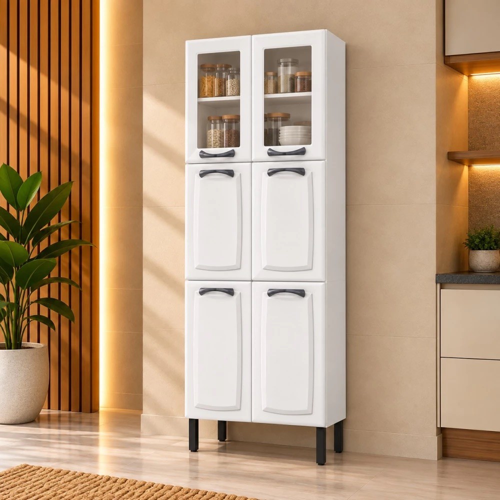 Paneleiro Itatiaia 6 Portas 2 Com Vidro New Premium 80cm - Branco