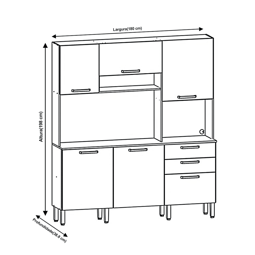 Armário de Cozinha Kit 6 Portas 2 Gavetas Ferrara Kits Paraná Freijo/Ripado/Supremo Armário de Cozinha Kit 6 Portas 2 Gavetas Ferrara Kits Paraná Freijo/Ripado/Supremo
