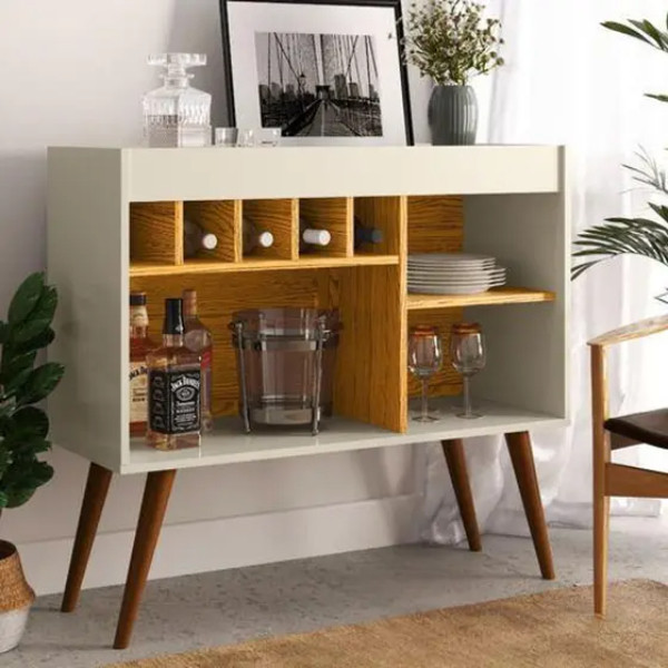 Aparador para Sala com Adega  EJ Móveis New Odin Off White/Freijó Aparador para Sala com Adega  EJ Móveis New Odin Off White/Freijó