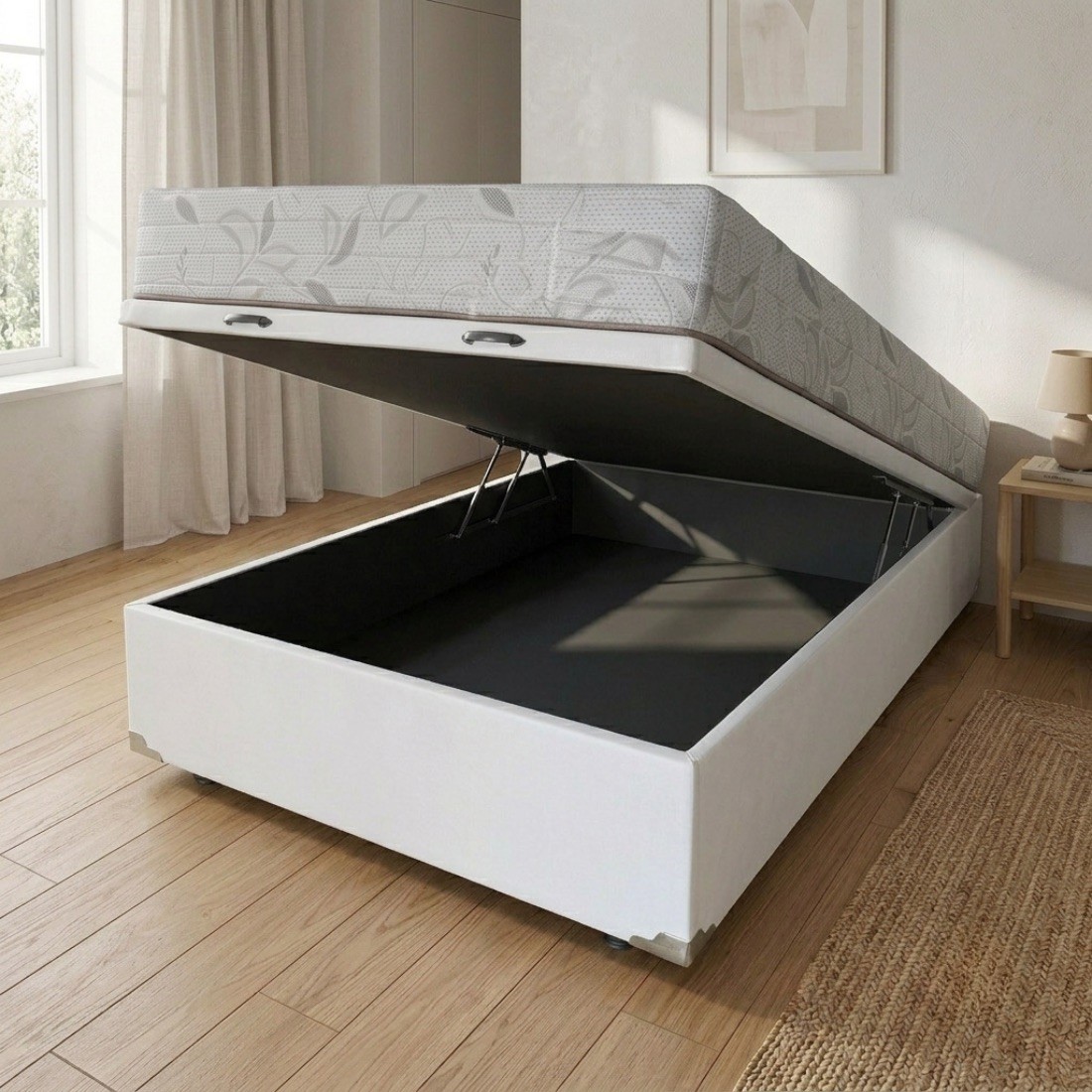 Conjunto Base Baú Casal Ortolike Corino Branco + Colchão Jade Borda Infinita D33 Design Colchões 138x188cm Conjunto Base Baú Casal Ortolike Corino Branco + Colchão Jade Borda Infinita D33 Design Colchões 138x188cm