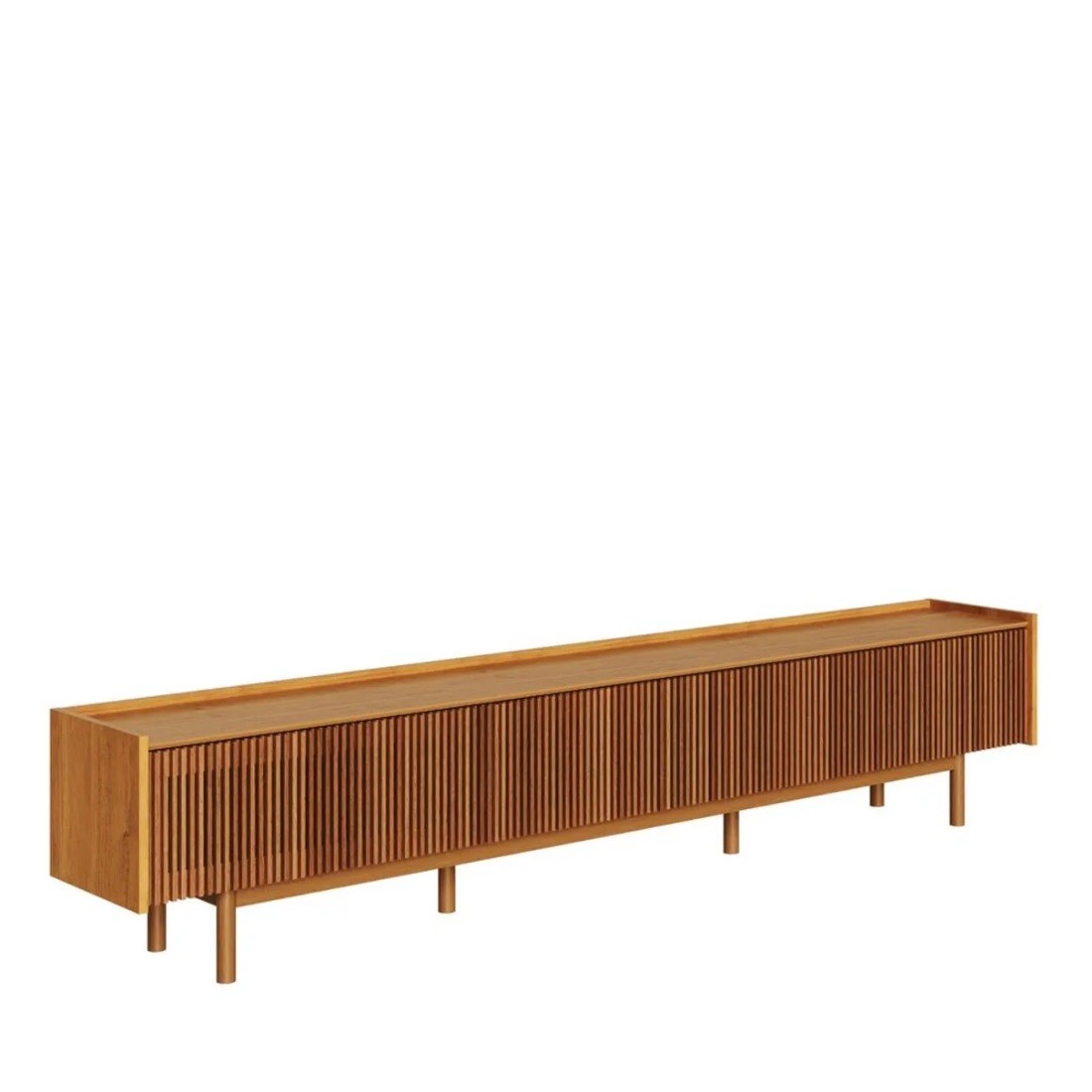 Rack Dune 3G 2.6m Ripado Imcal Nature 3 Gavetas Fecho Toque Madeira Maciça TV até 70" Corrediças Telescópicas