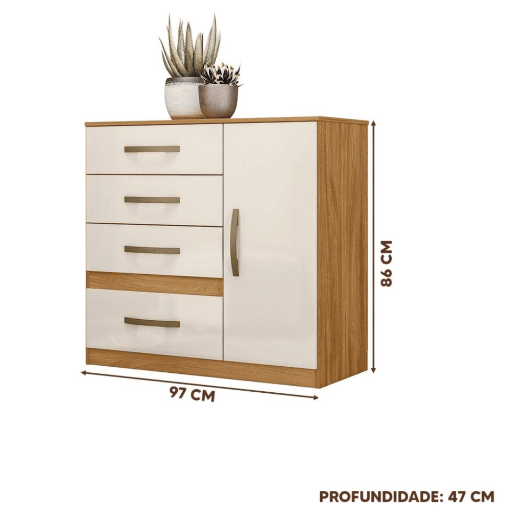 Cômoda para Quarto Com 4 Gavetas 1 Porta Moval Vênus Freijó/Off white Cômoda para Quarto Com 4 Gavetas 1 Porta Moval Vênus Freijó/Off white