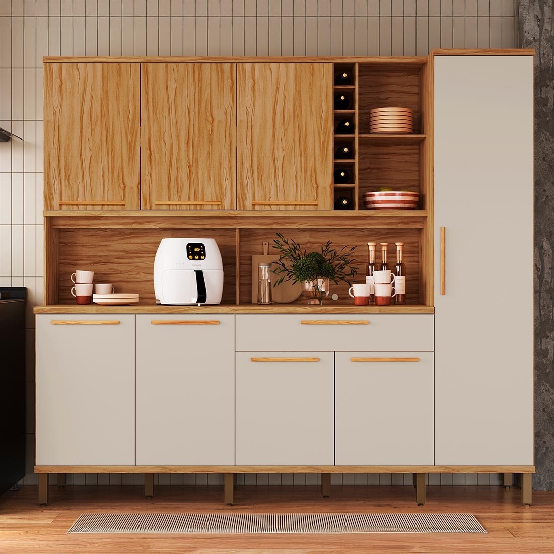 Kit de Cozinha Compacta 220 8 Portas 100% MDF Cecília Rio Doce - Amendoa/Off White Kit de Cozinha Compacta 220 8 Portas 100% MDF Cecília Rio Doce - Amendoa/Off White