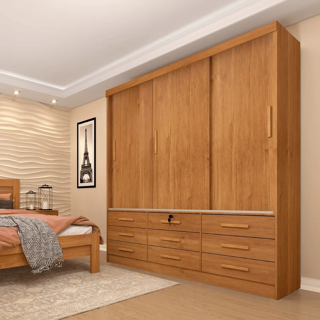 Guarda-Roupa Casal 3 Portas 9 Gavetas Tcil Móveis Chicago Cinamomo Guarda-Roupa Casal 3 Portas 9 Gavetas Tcil Móveis Chicago Cinamomo