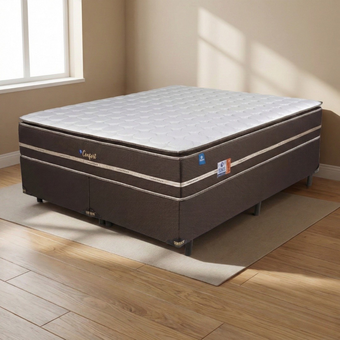 Conjunto Base Box + Colchão Molas Ensacadas King Size 193x203x62 Sonos Confort In Brown Conjunto Base Box + Colchão Molas Ensacadas King Size 193x203x62 Sonos Confort In Brown