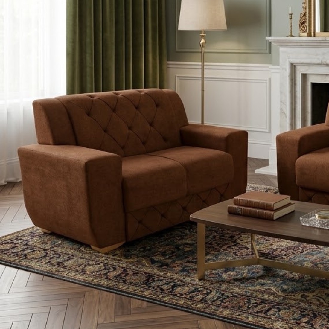 Conjunto de Sofá 2 e 3 Lugares Chile Encosto Capitonê Malu Estofados - Marrom Conjunto de Sofá 2 e 3 Lugares Chile Encosto Capitonê Malu Estofados - Marrom