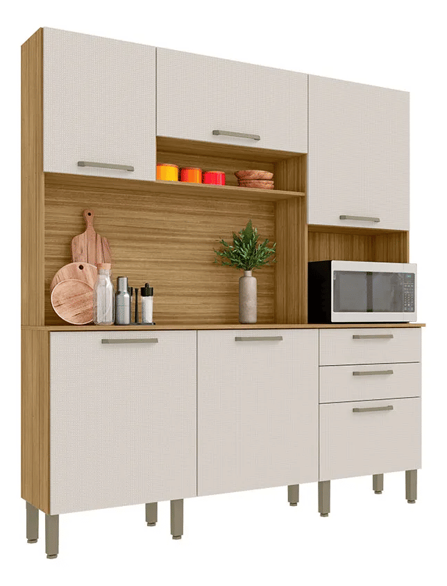 Armário de Cozinha Kit 6 Portas 2 Gavetas Ferrara Kits Paraná Freijo/Soft