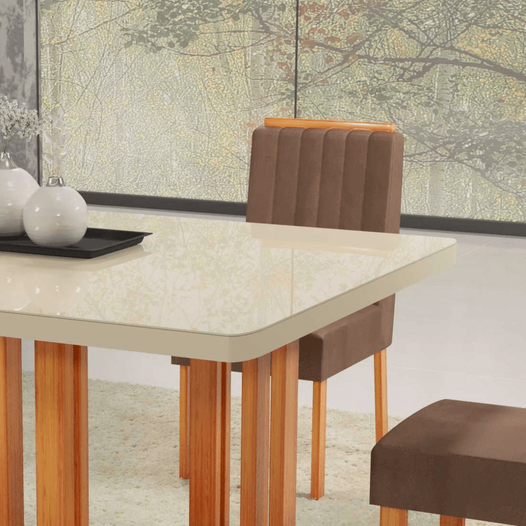 Mesa de Jantar Sentra 90x90 Tampo com Vidro, 04 cadeiras Nature/T3010 - Bom Pastor  Mesa de Jantar Sentra 90x90 Tampo com Vidro, 04 cadeiras Nature/T3010 - Bom Pastor