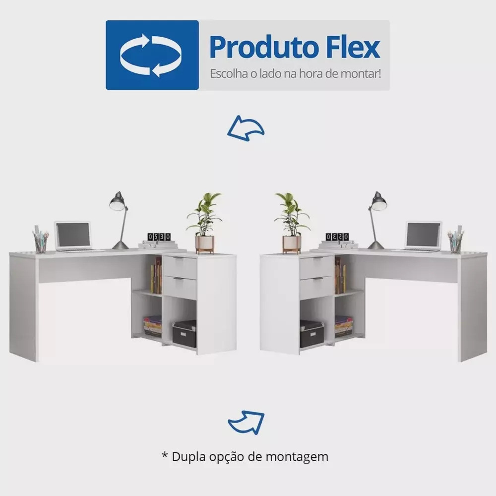 Mesa de Escritório Canto em L Articulada com 2 Gavetas Notável Oficce NT2060 Branco Mesa de Escritório Canto em L Articulada com 2 Gavetas Notável Oficce NT2060 Branco