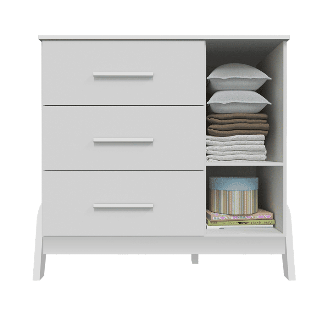 Cômoda Guti 100% MDF, 1 Porta, 3 Gavetas Branco - Peroba Cômoda Guti 100% MDF, 1 Porta, 3 Gavetas Branco - Peroba