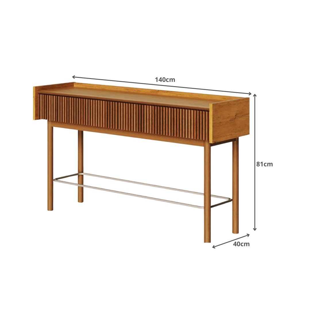 Aparador Dune Ripado 140cm Nature 2 Gavetas Fecho Toque Madeira Maciça Corrediças Telescópicas Tampo Bandeja - Imcal