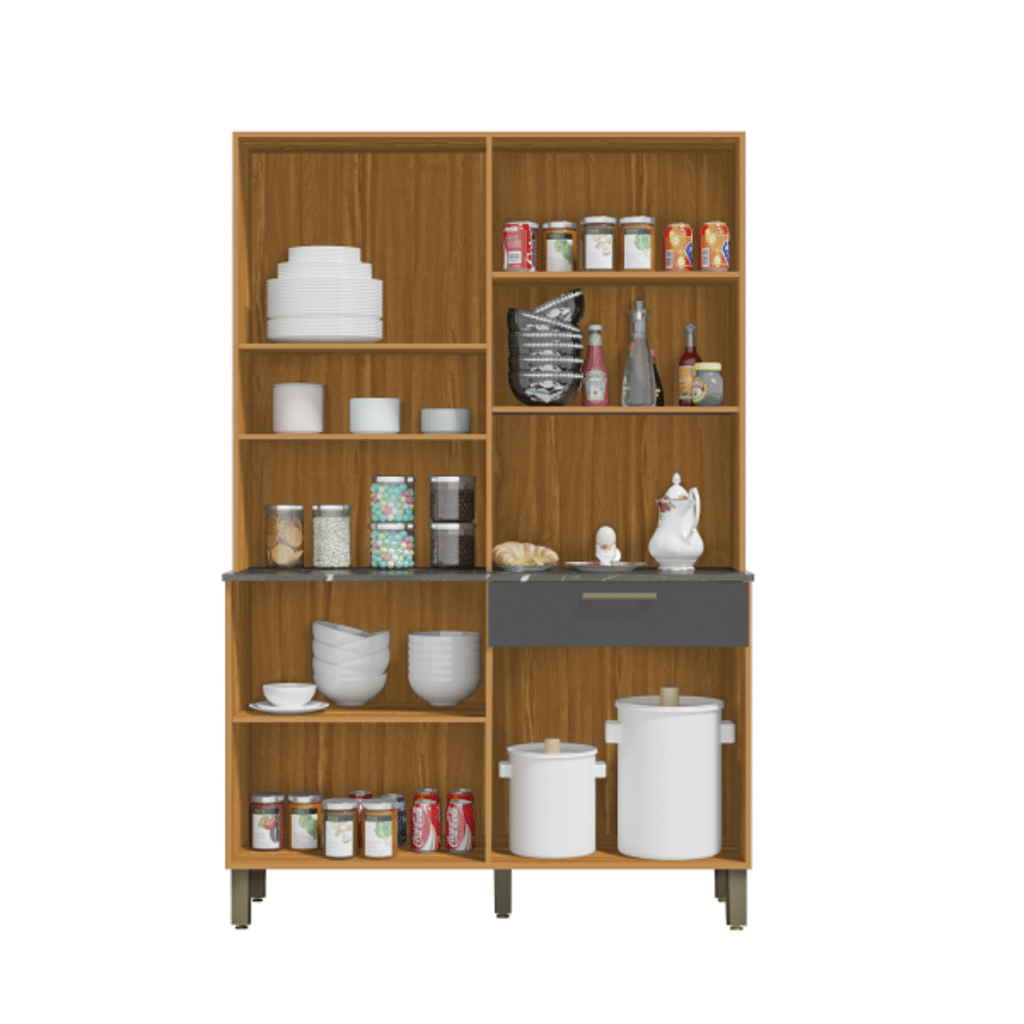 Armário de Cozinha Kit 8 Portas 1 Gaveta em MDF Ronipa Tannat Amendoa/Branco Armário de Cozinha Kit 8 Portas 1 Gaveta em MDF Ronipa Tannat Amendoa/Branco