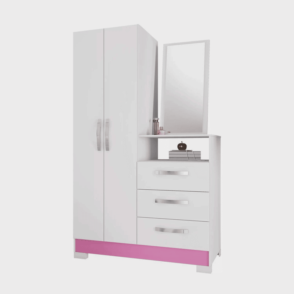 Cômoda para Quarto com Espelho 2 Portas 3 Gavetas Notável Móveis NT5165 Branco/Rosa Cômoda para Quarto com Espelho 2 Portas 3 Gavetas Notável Móveis NT5165 Branco/Rosa