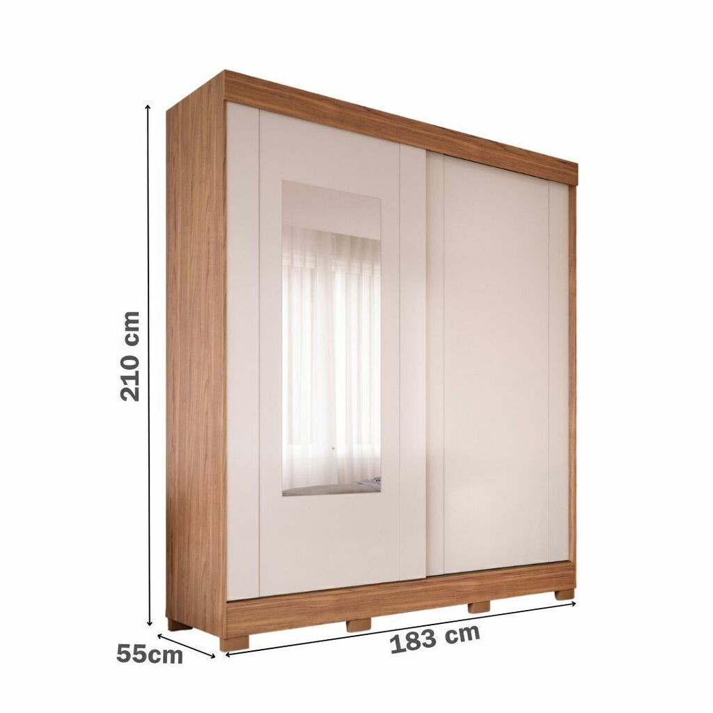 Guarda-Roupa Casal em MDF com Espelho, 2 Portas de Correr Ilhéus Cinamomo/Off White - Panan Guarda-Roupa Casal em MDF com Espelho, 2 Portas de Correr Ilhéus Cinamomo/Off White - Panan