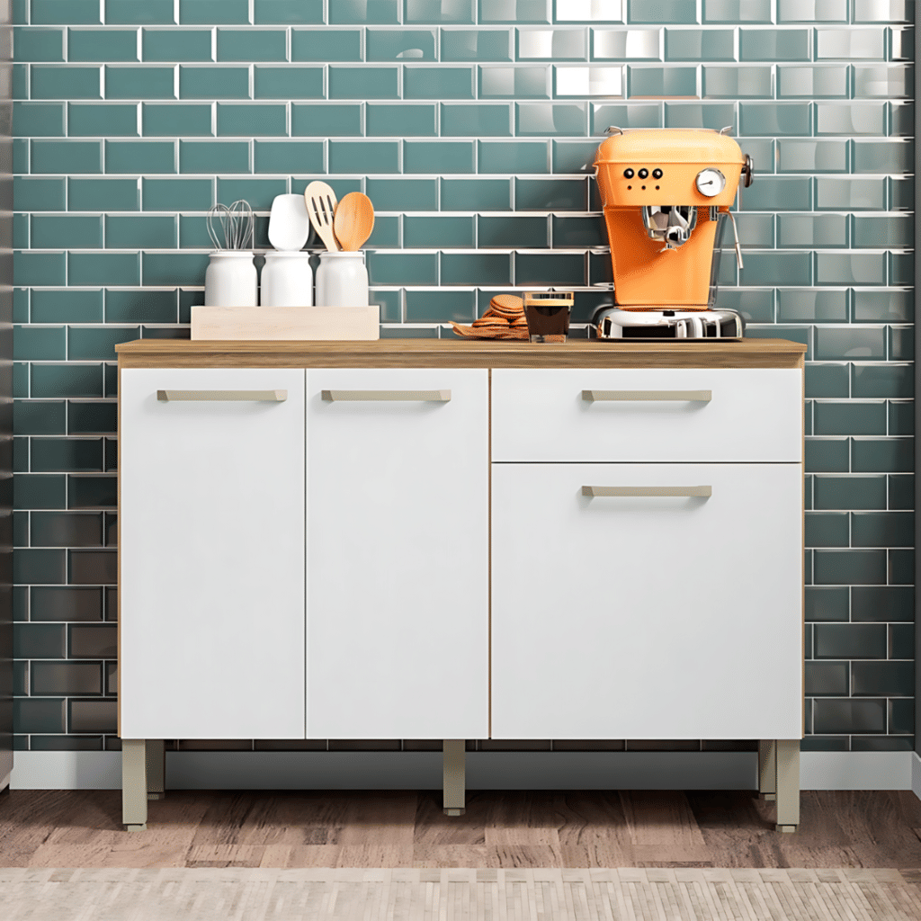 Balcão de Cozinha com Tampo 3 Portas 1 Gav 120cm Paraná Versalhes Freijó/Supremo Balcão de Cozinha com Tampo 3 Portas 1 Gav 120cm Paraná Versalhes Freijó/Supremo