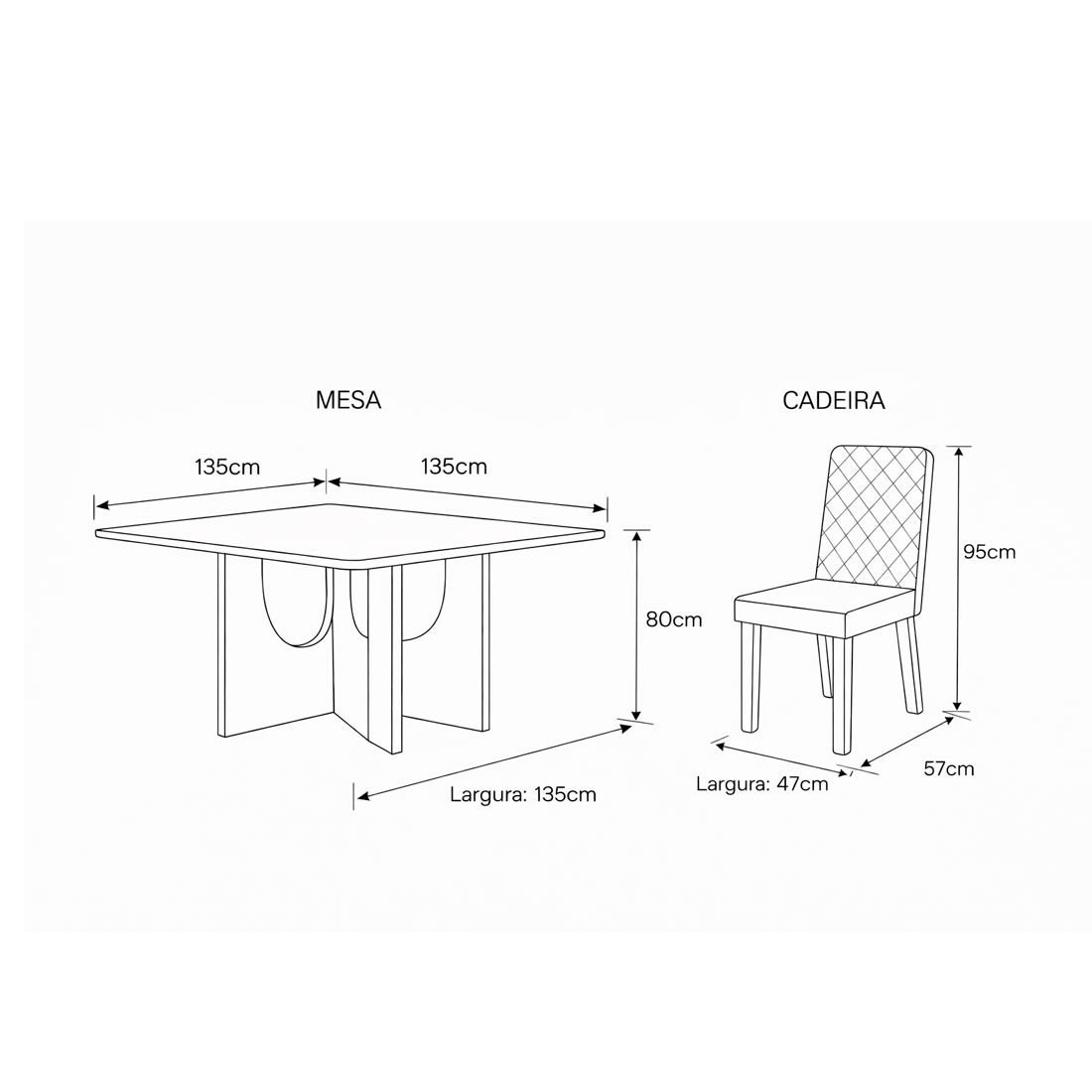 Mesa de Jantar Grécia com 8 Cadeiras Versati Tampo 135x135cm Bom Pastor - Vidro