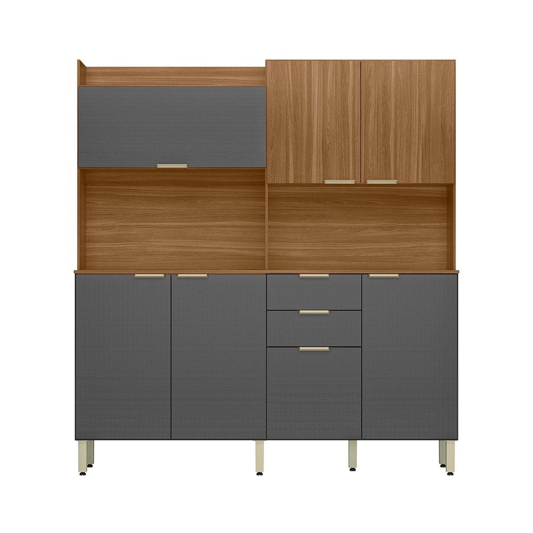 Kit Cozinha Compacta Pitaya 07 Portas e 2 Gavetas Demóbile - Amendoa/Grafito Texturado Kit Cozinha Compacta Pitaya 07 Portas e 2 Gavetas Demóbile - Amendoa/Grafito Texturado