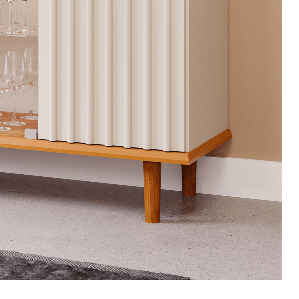 Buffet Aparador 4 portas 100% MDF, com Vidro Temperado Janice Cimol Nature/off White  Buffet Aparador 4 portas 100% MDF, com Vidro Temperado Janice Cimol Nature/off White