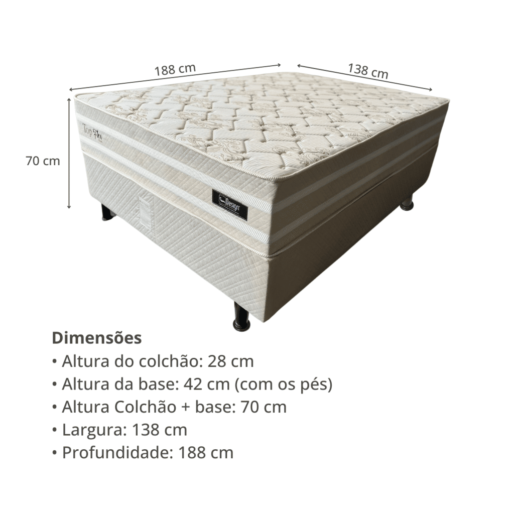 Cama Box Casal + Colchão Design Top Flex Ouro 138X188X70 Cama Box Casal + Colchão Design Top Flex Ouro 138X188X70
