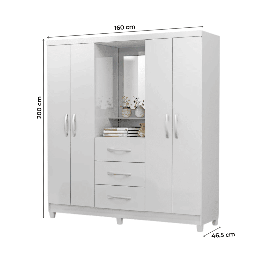 Guarda-Roupa Solteiro 4 Portas Capelinha com Espelho Ilhéus MX Móveis Branco com Pink Guarda-Roupa Solteiro 4 Portas Capelinha com Espelho Ilhéus MX Móveis Branco com Pink