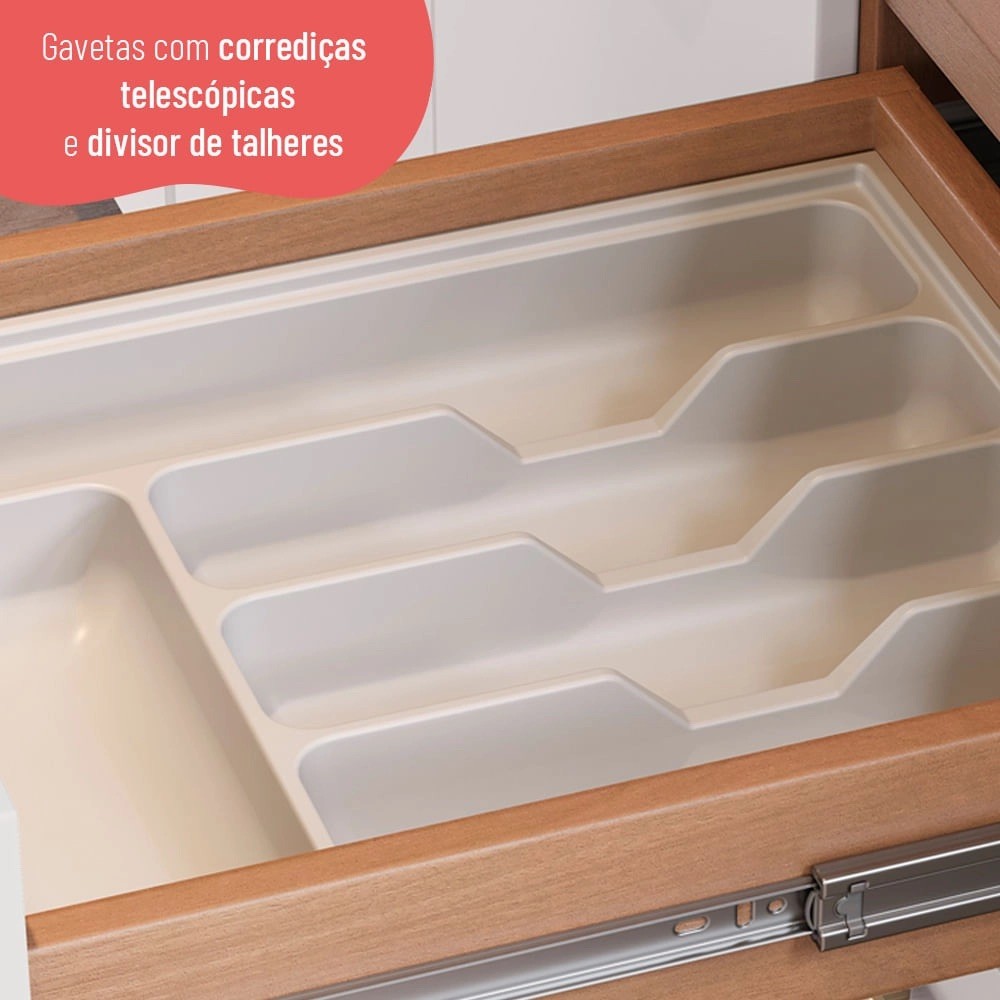 Balcão de Cozinha para Pia 120 cm 2 Portas 3 Gavetas Freijó/Grafite Macadâmia - Telasul Balcão de Cozinha para Pia 120 cm 2 Portas 3 Gavetas Freijó/Grafite Macadâmia - Telasul