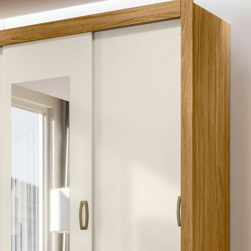 Guarda-Roupa com Espelho 3 Portas de Correr Bolívia Freijó/Off White - Moval Guarda-Roupa com Espelho 3 Portas de Correr Bolívia Freijó/Off White - Moval