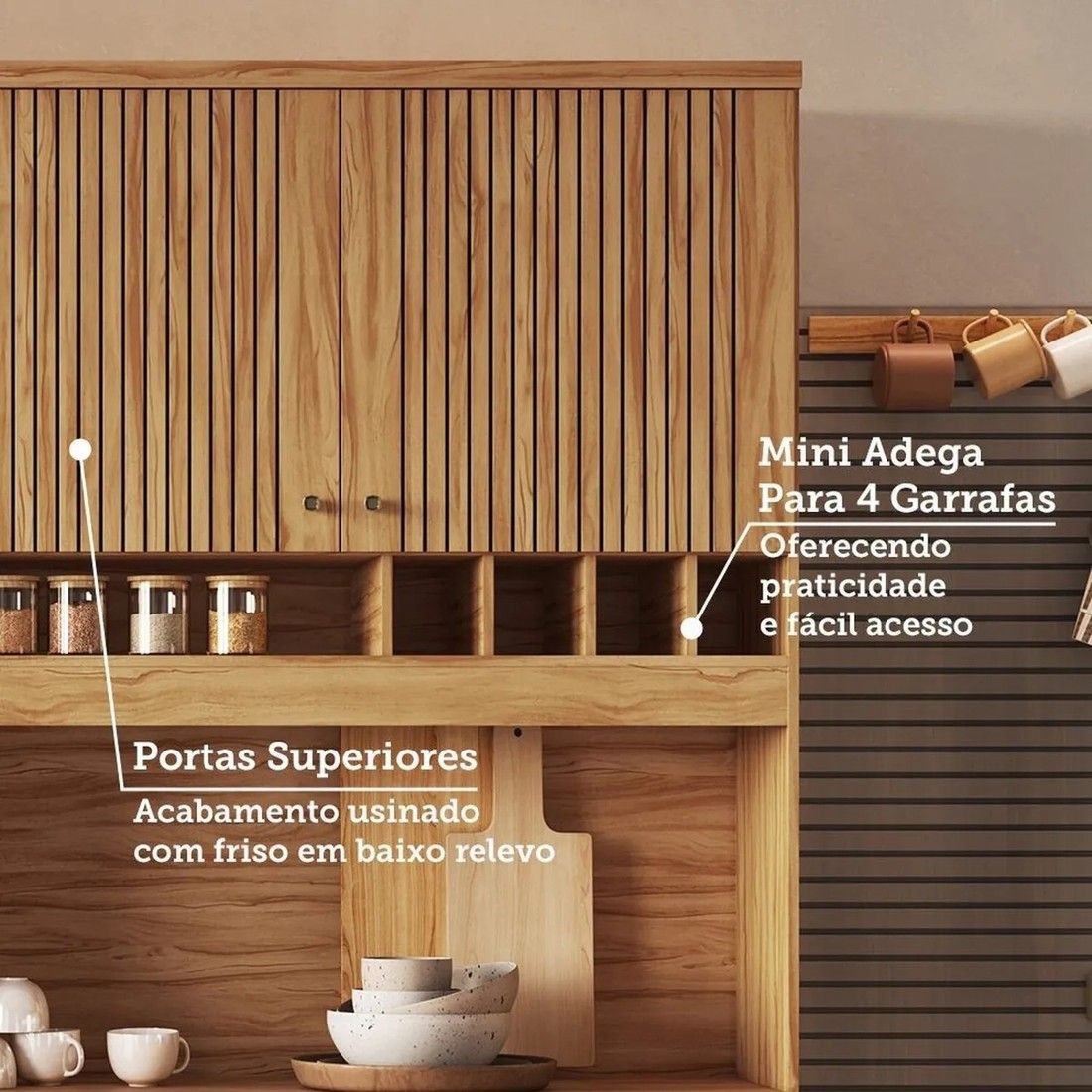 Armário de Cozinha Kit 6 Portas 1 Gaveta em MDF Ronipa Moscato Amendoa/Chumbo Armário de Cozinha Kit 6 Portas 1 Gaveta em MDF Ronipa Moscato Amendoa/Chumbo