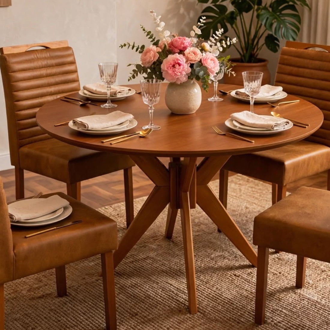 Mesa Italia 120x120 Madeira Maciça Laminado 4 Cadeiras Linha Couro Mesa Italia 120x120 Madeira Maciça Laminado 4 Cadeiras Linha Couro