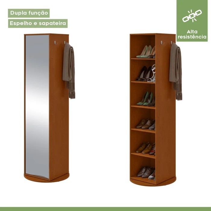 Multiuso Sapateira Esthela com Espelho e Base Giratória – Lopas – Cor Frassino Multiuso Sapateira Esthela com Espelho e Base Giratória – Lopas – Cor Frassino