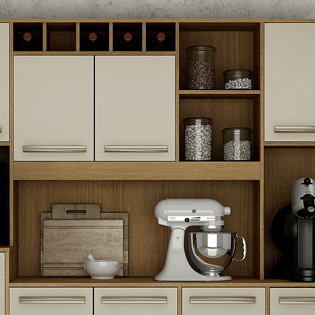 Armário de Cozinha Kit 11 Portas Petra, 2 Gavetas Cinamomo com Off White - Valdemóveis Armário de Cozinha Kit 11 Portas Petra, 2 Gavetas Cinamomo com Off White - Valdemóveis