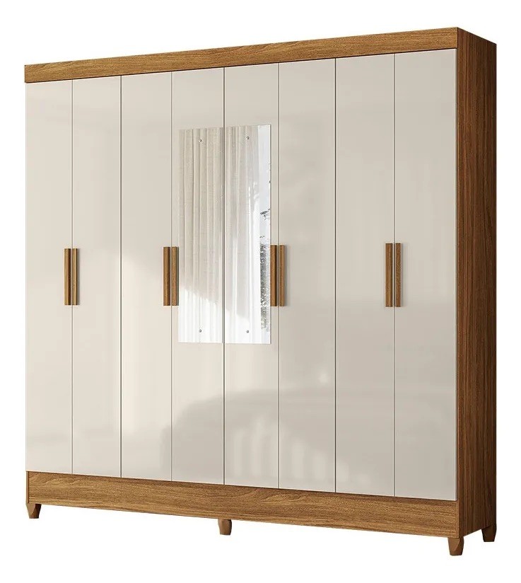 Guarda-Roupa Casal Marajó 8 Portas e 2 Gavetas com Espelho Freijó/Off White - Moval Guarda-Roupa Casal Marajó 8 Portas e 2 Gavetas com Espelho Freijó/Off White - Moval